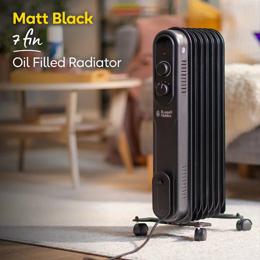Russell Hobbs RHOFR7004B 1.5kW 7-fin Oil Filled Radiator in Matt Black