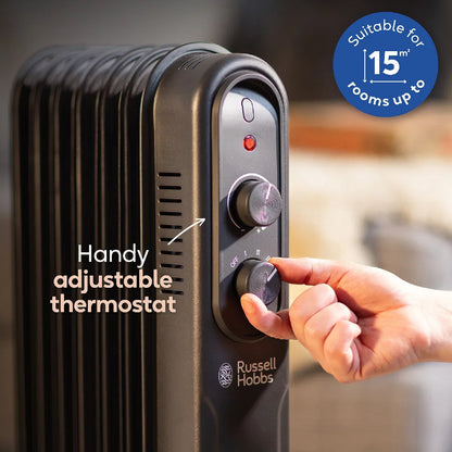 Russell Hobbs RHOFR7004B 1.5kW 7-fin Oil Filled Radiator in Matt Black