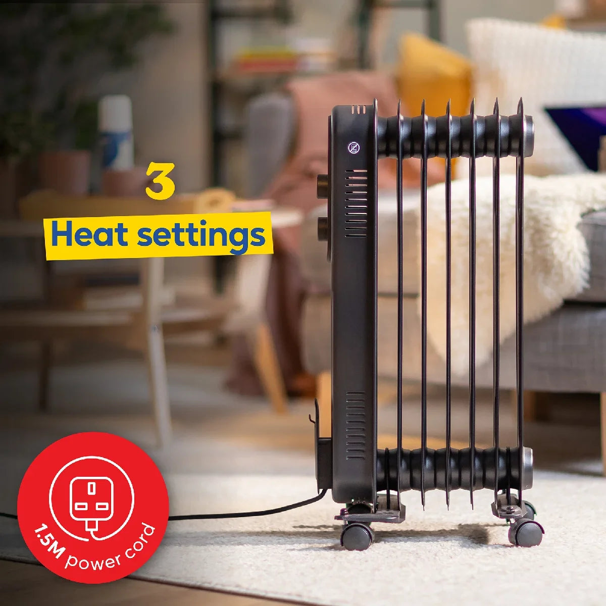 Russell Hobbs RHOFR7004B 1.5kW 7-fin Oil Filled Radiator in Matt Black