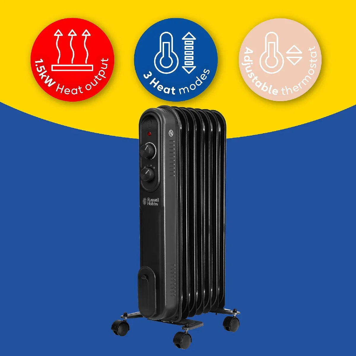 Russell Hobbs RHOFR7004B 1.5kW 7-fin Oil Filled Radiator in Matt Black