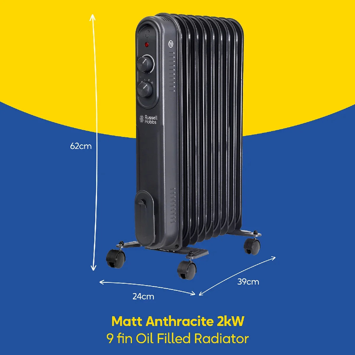 Russell Hobbs RHOFR9004A 2kW 9-fin Oil Filled Radiator in Matt Anthracite