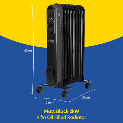 Russell Hobbs RHOFR9004B 2kW 9-fin Oil Filled Radiator in Matt Black