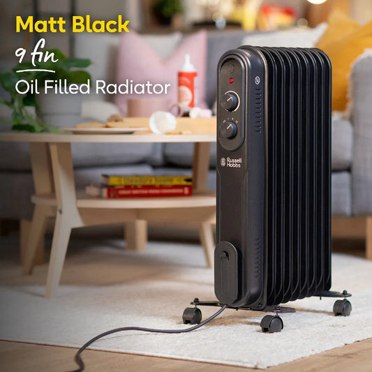 Russell Hobbs RHOFR9004B 2kW 9-fin Oil Filled Radiator in Matt Black