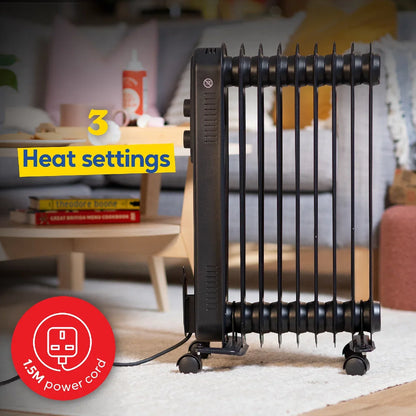 Russell Hobbs RHOFR9004B 2kW 9-fin Oil Filled Radiator in Matt Black