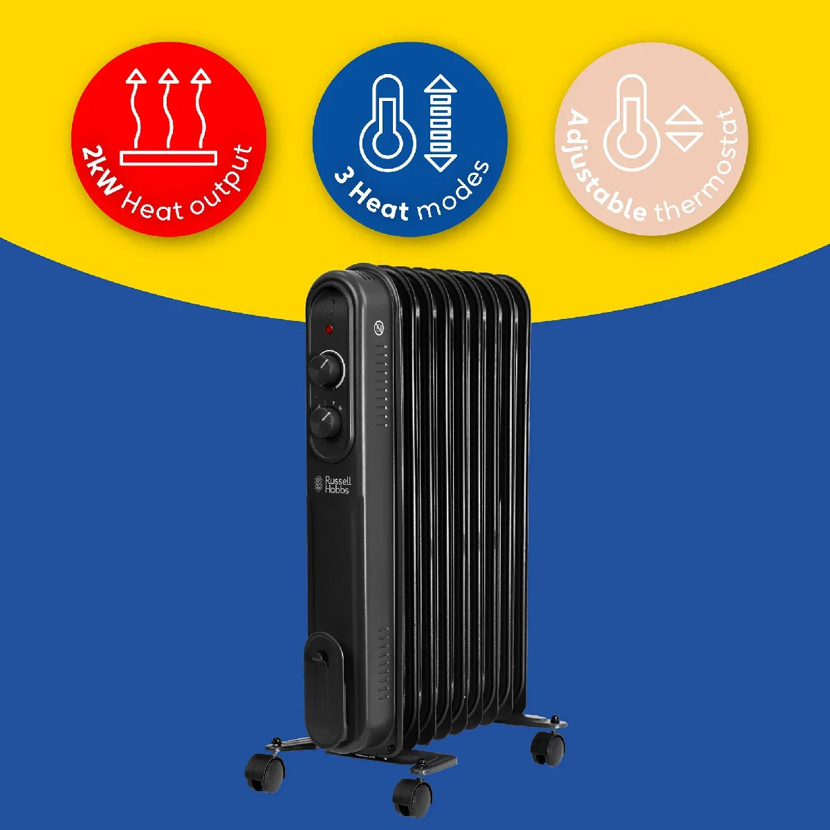 Russell Hobbs RHOFR9004B 2kW 9-fin Oil Filled Radiator in Matt Black
