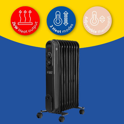 Russell Hobbs RHOFR9004B 2kW 9-fin Oil Filled Radiator in Matt Black
