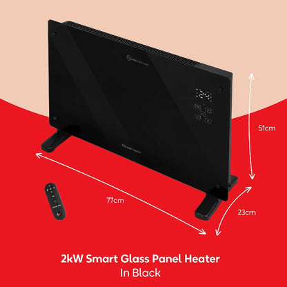 Russell Hobbs® RHPANH2006W, 2kW Smart Wi-Fi Enabled Glass Panel Heater in Black