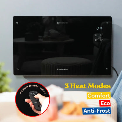 Russell Hobbs® RHPANH2006W, 2kW Smart Wi-Fi Enabled Glass Panel Heater in Black
