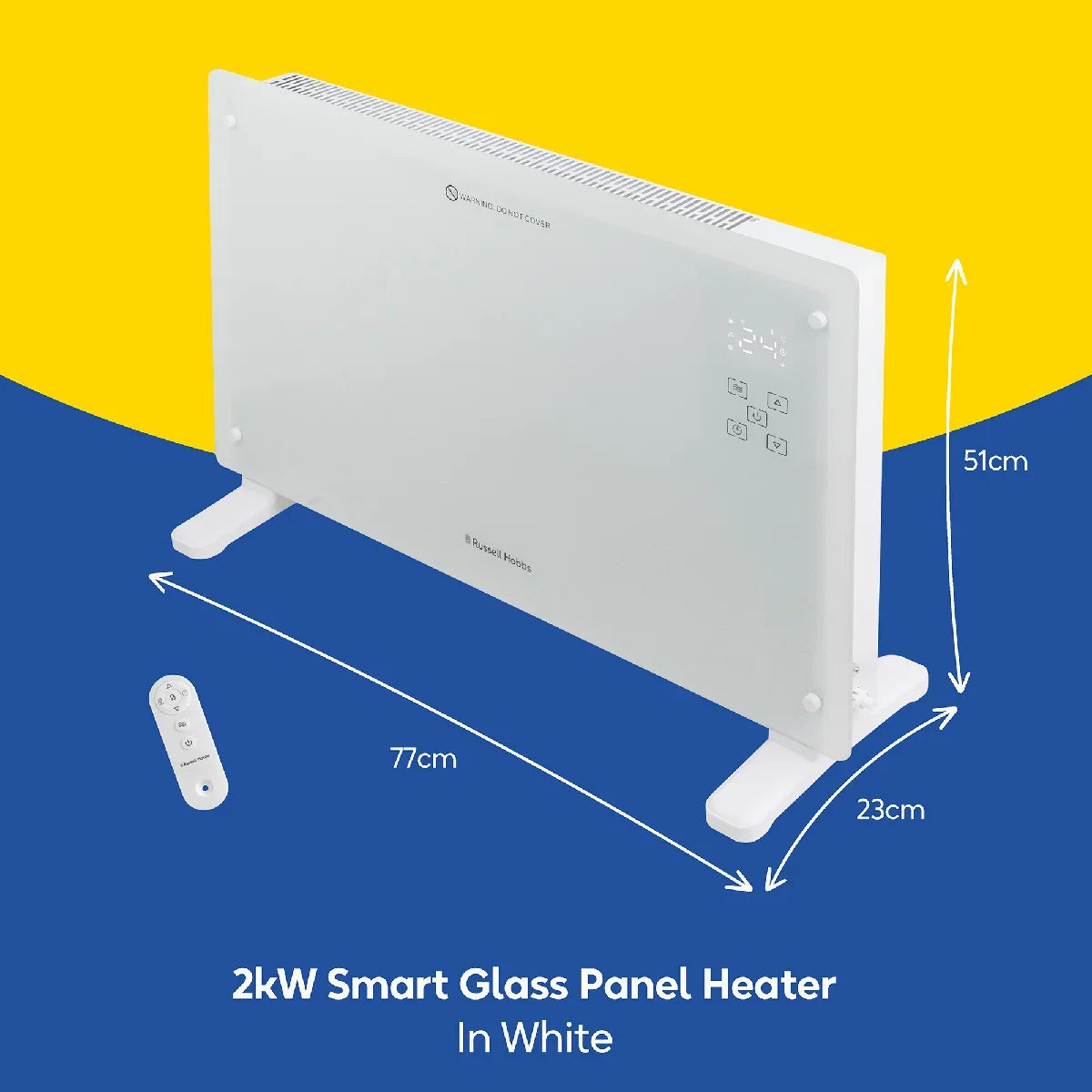 Russell Hobbs® RHPANH2006W, 2kW Smart Wi-Fi Enabled Glass Panel Heater in White