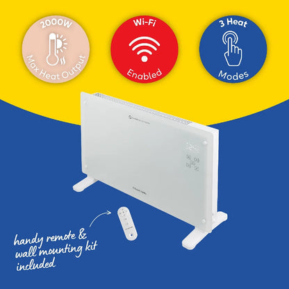 Russell Hobbs® RHPANH2006W, 2kW Smart Wi-Fi Enabled Glass Panel Heater in White