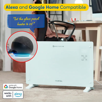 Russell Hobbs® RHPANH2006W, 2kW Smart Wi-Fi Enabled Glass Panel Heater in White