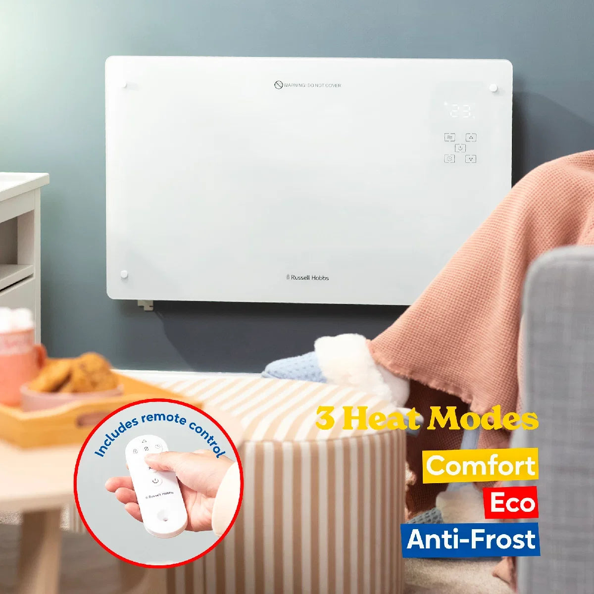 Russell Hobbs® RHPANH2006W, 2kW Smart Wi-Fi Enabled Glass Panel Heater in White