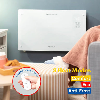 Russell Hobbs® RHPANH2006W, 2kW Smart Wi-Fi Enabled Glass Panel Heater in White