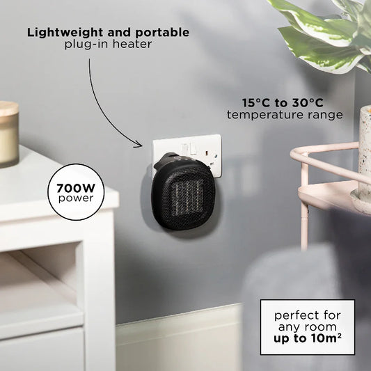 Russell Hobbs RHPH7001 700W Compact Ceramic Plug Heater in Black