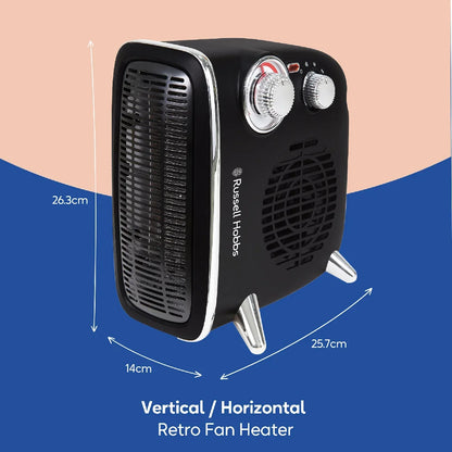 Russell Hobbs RHRETHFH1001B Vertical/Horizontal Retro Fan Heater in Black