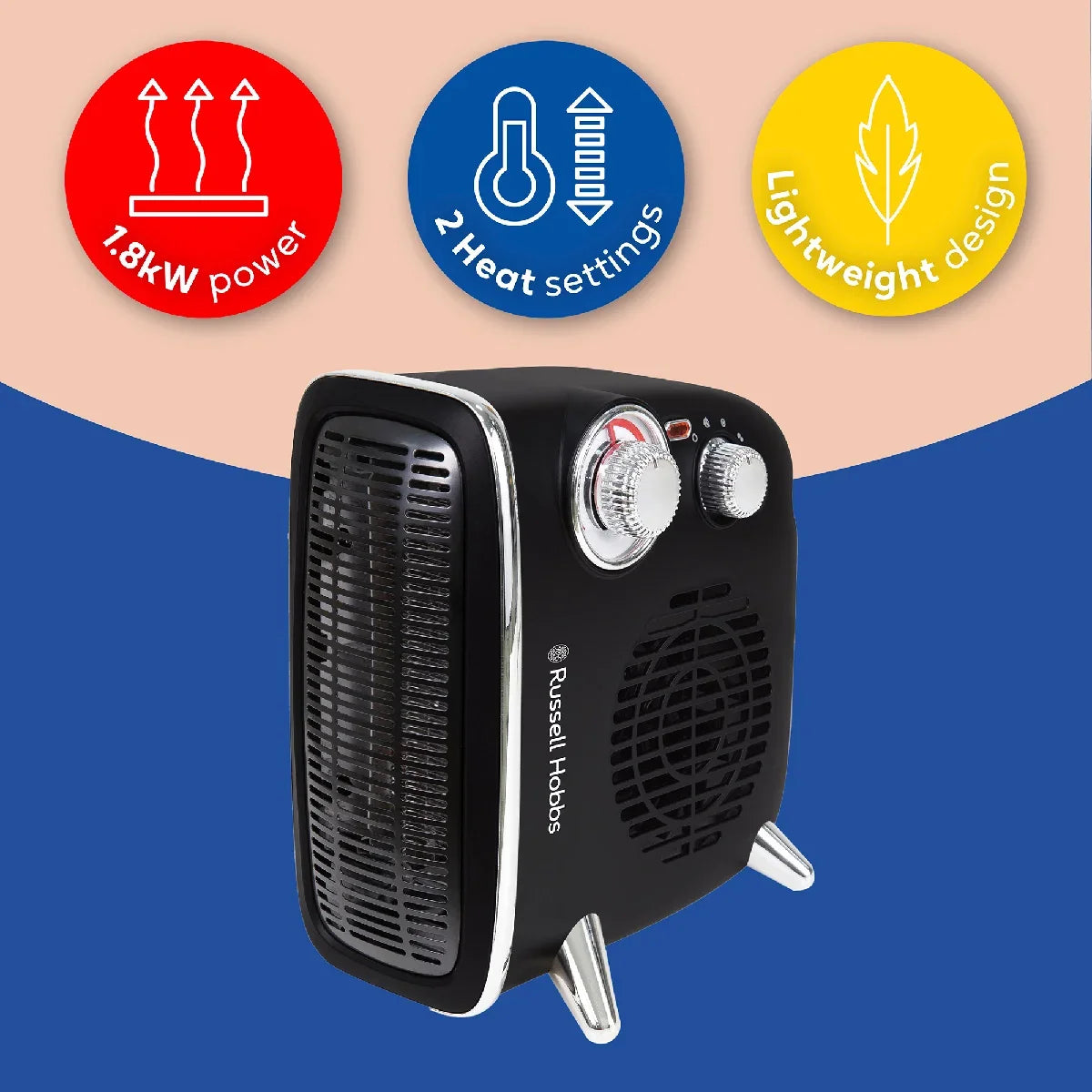 Russell Hobbs RHRETHFH1001B Vertical/Horizontal Retro Fan Heater in Black
