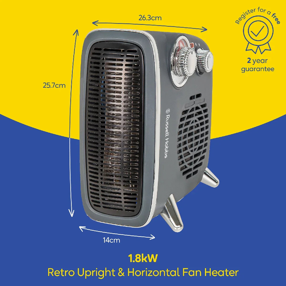 Russell Hobbs RHRETHFH1001G Upright & Horizontal Grey Retro Fan Heater