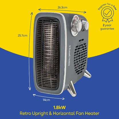 Russell Hobbs RHRETHFH1001G Upright & Horizontal Grey Retro Fan Heater