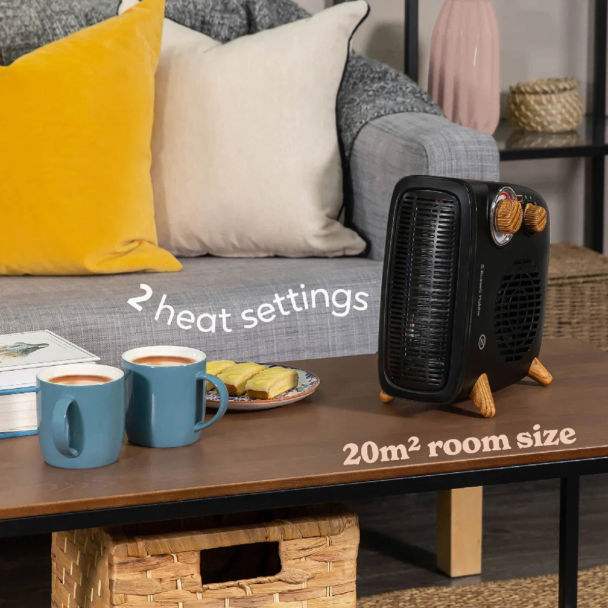 Russell Hobbs RHRETHFH1001WDB Wood & Black, Vertical & Horizontal, 1.8kW Heater, RHRETHFH1001WDB
