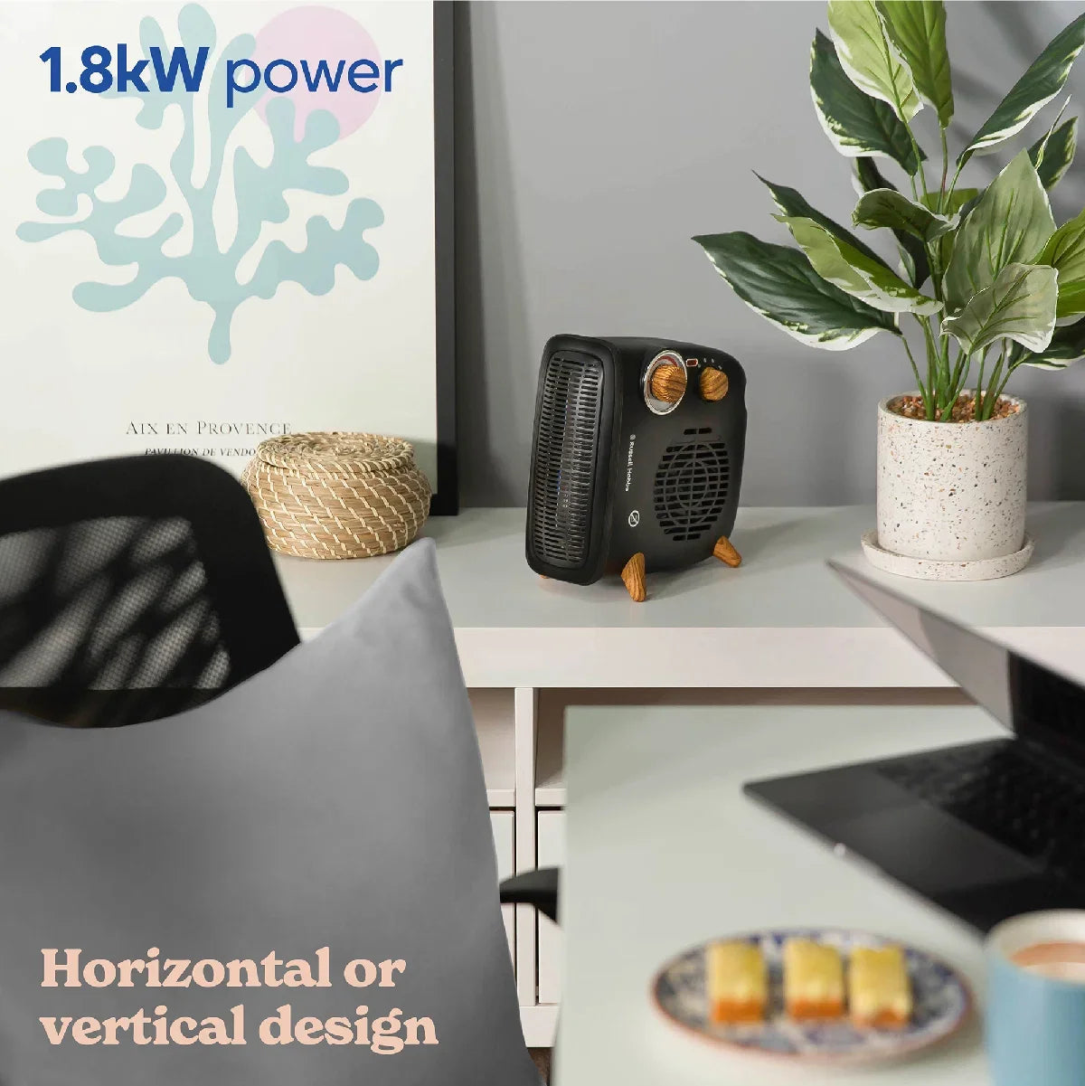 Russell Hobbs RHRETHFH1001WDB Wood & Black, Vertical & Horizontal, 1.8kW Heater, RHRETHFH1001WDB