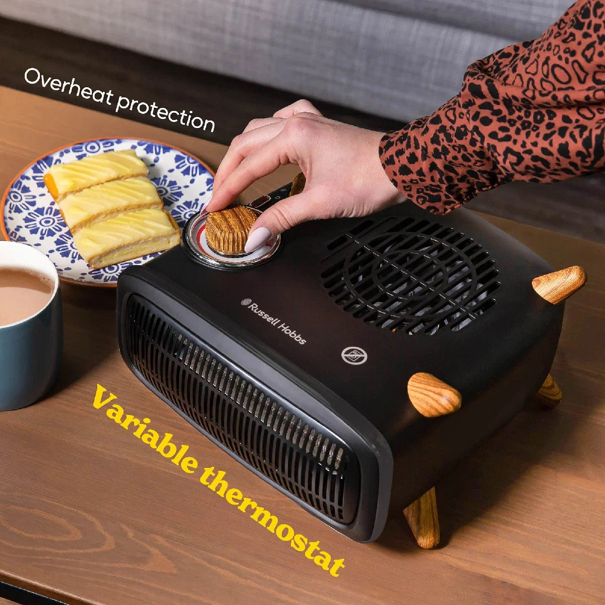 Russell Hobbs RHRETHFH1001WDB Wood & Black, Vertical & Horizontal, 1.8kW Heater, RHRETHFH1001WDB