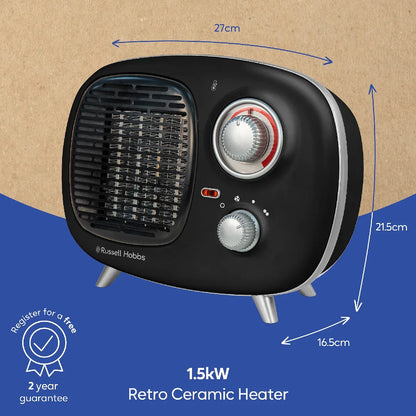 Russell Hobbs RHRETPTC2001B Retro Ceramic Heater in Black