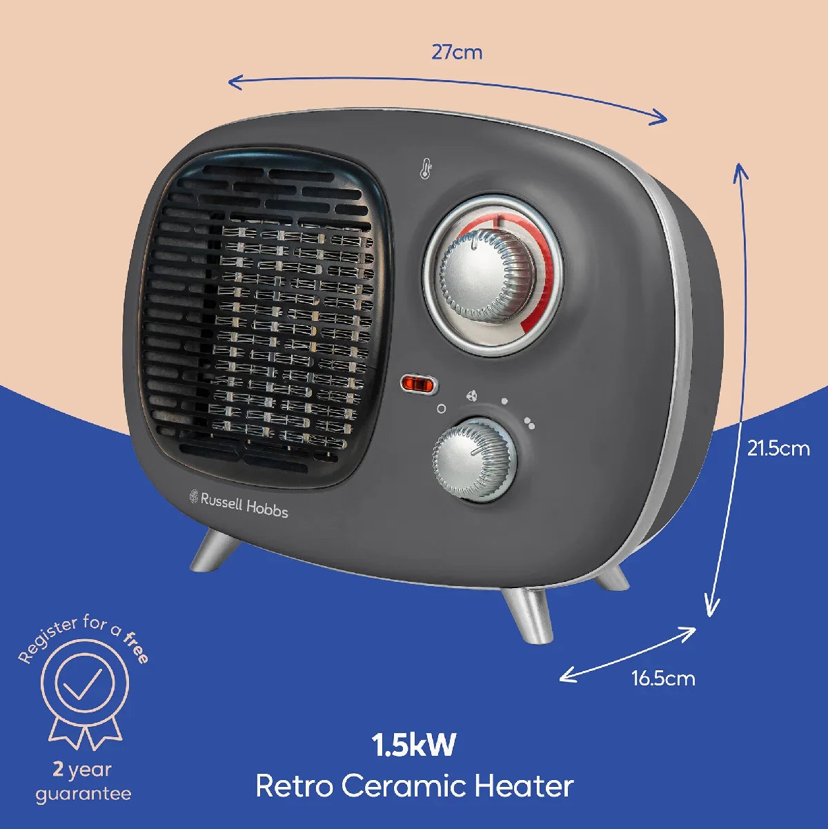 Russell Hobbs RHRETPTC2001G  Retro Ceramic Heater in Grey