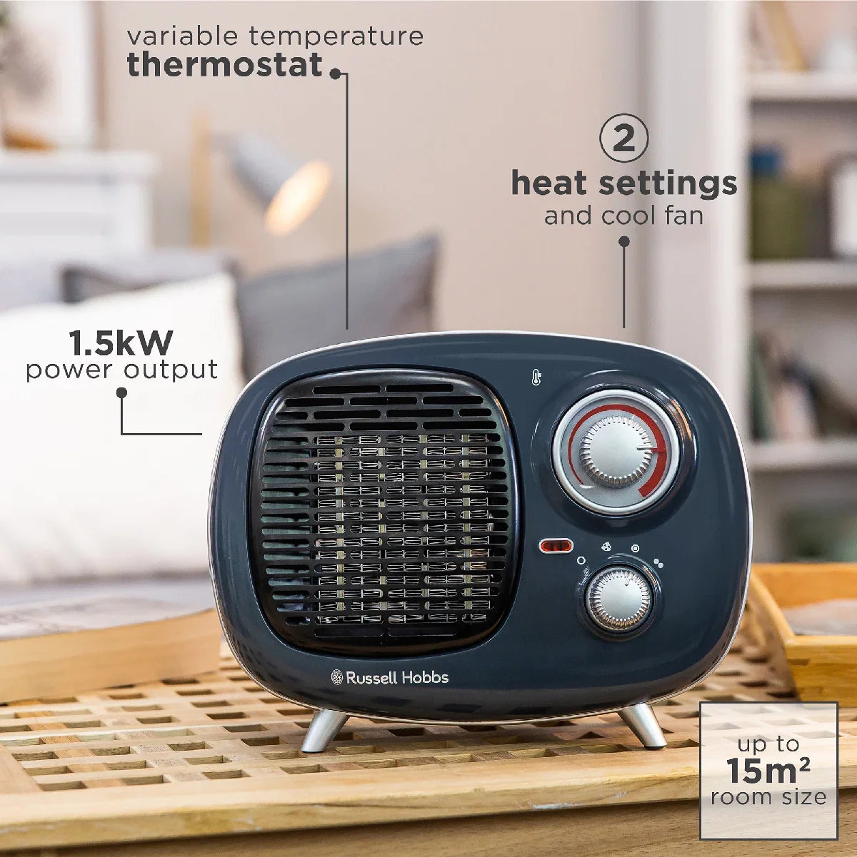 Russell Hobbs RHRETPTC2001G  Retro Ceramic Heater in Grey