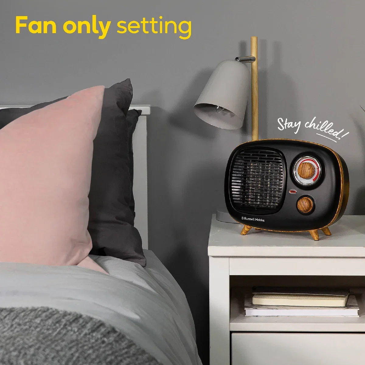 Russell Hobbs RHRETPTC2001WDB Scandi, Retro Ceramic Heater in Black & Wood
