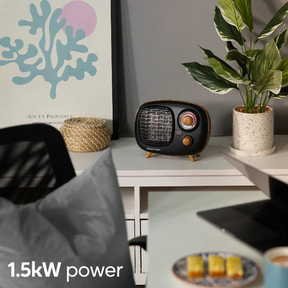 Russell Hobbs RHRETPTC2001WDB Scandi, Retro Ceramic Heater in Black & Wood