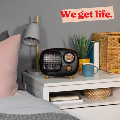 Russell Hobbs RHRETPTC2001WDB Scandi, Retro Ceramic Heater in Black & Wood