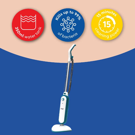 Russell Hobbs RHSM1001-G, Steam & Clean Steam Mop in White & Teal