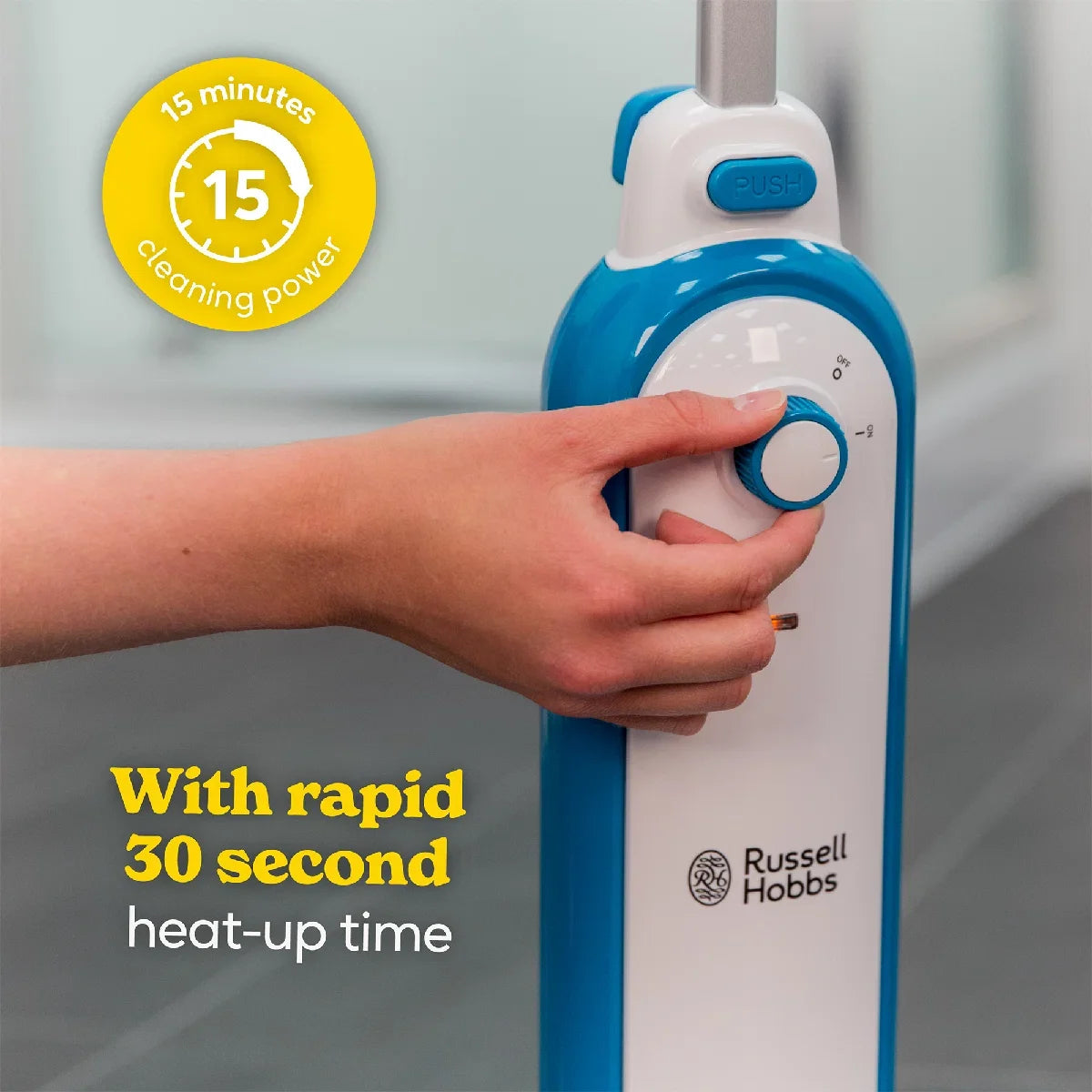 Russell Hobbs RHSM1001-G, Steam & Clean Steam Mop in White & Teal