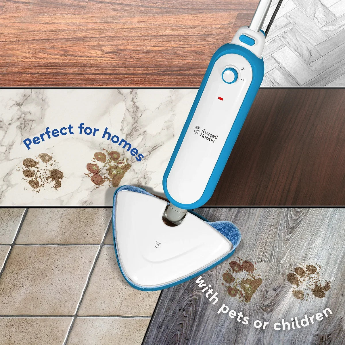 Russell Hobbs RHSM1001-G, Steam & Clean Steam Mop in White & Teal