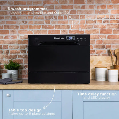 Russell Hobbs® RHTTDW6B, 6 Place Setting Table Top Dishwasher in Black