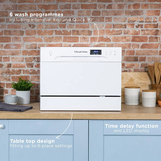 Russell Hobbs® RHTTDW6W, 6 Place Setting Table Top Dishwasher in White