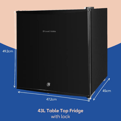Russell Hobbs Black, 43L Table Top Fridge with Lock & Key, RHTTF0E1B-LCK