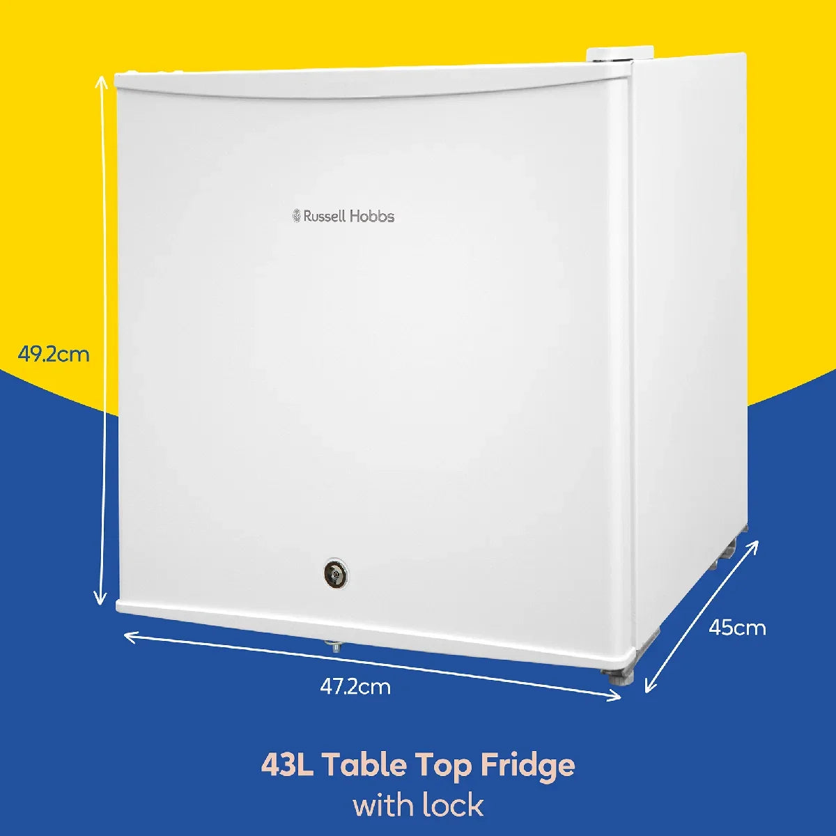 Russell Hobbs White, 43L Table Top Fridge with Lock & Key, RHTTF0E1W-LCK