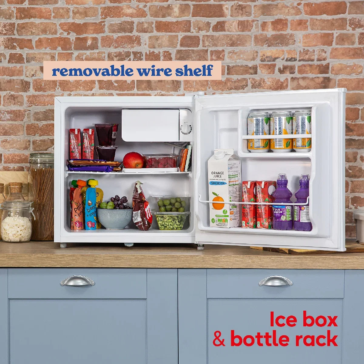 Russell Hobbs White, 43L Table Top Fridge with Lock & Key, RHTTF0E1W-LCK