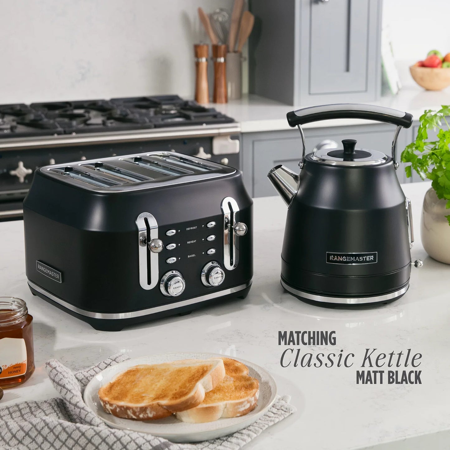 Rangemaster RMCL4S304BK Classic Toaster in Matt Black