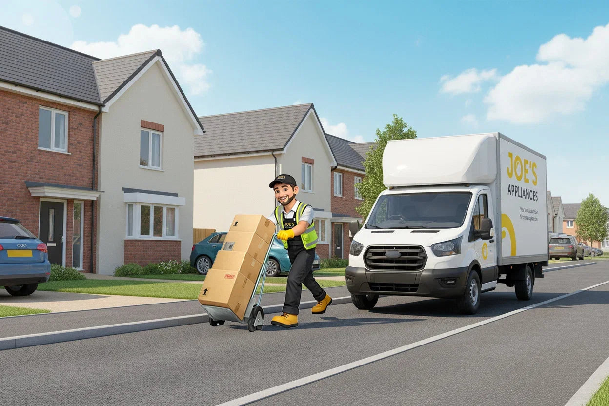 graphic of a delivery driver, delivering boxes