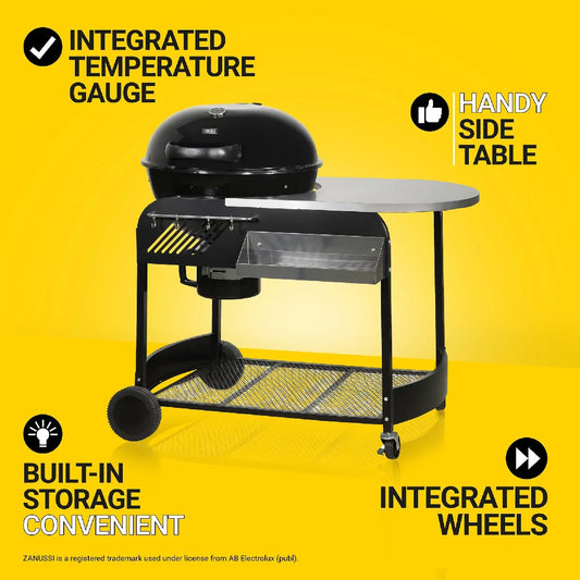 Zanussi ZCBBQ22TK-C Charcoal Trolley BBQ with Cover in Black
