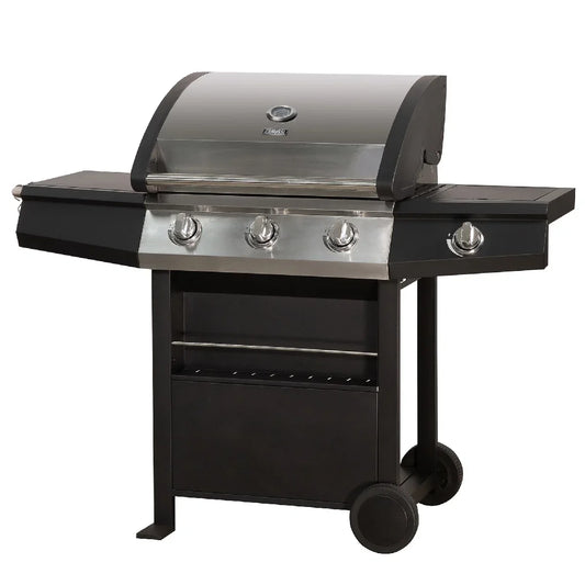 Zanussi ZGBBQ3B01-C 3-Burner Gas BBQ with Side Burner and Cover in Black and Stainless Steel