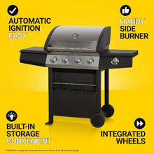 Zanussi ZGBBQ4B01-C 4-Burner Gas BBQ with Side Burner and Cover in Black and Stainless Steel