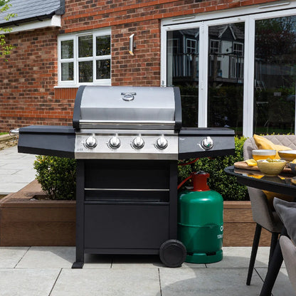 Zanussi ZGBBQ4B01-C 4-Burner Gas BBQ with Side Burner and Cover in Black and Stainless Steel