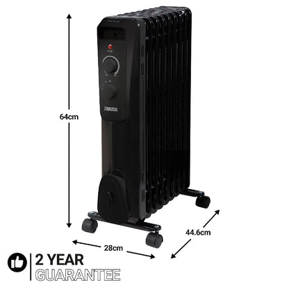 Zanussi ZOFR5004B 2kW 9 Fin Oil Filled Radiator – Black