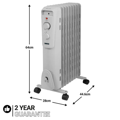 Zanussi ZOFR5004 2kW 9 Fin Oil Filled Radiator – Light Grey