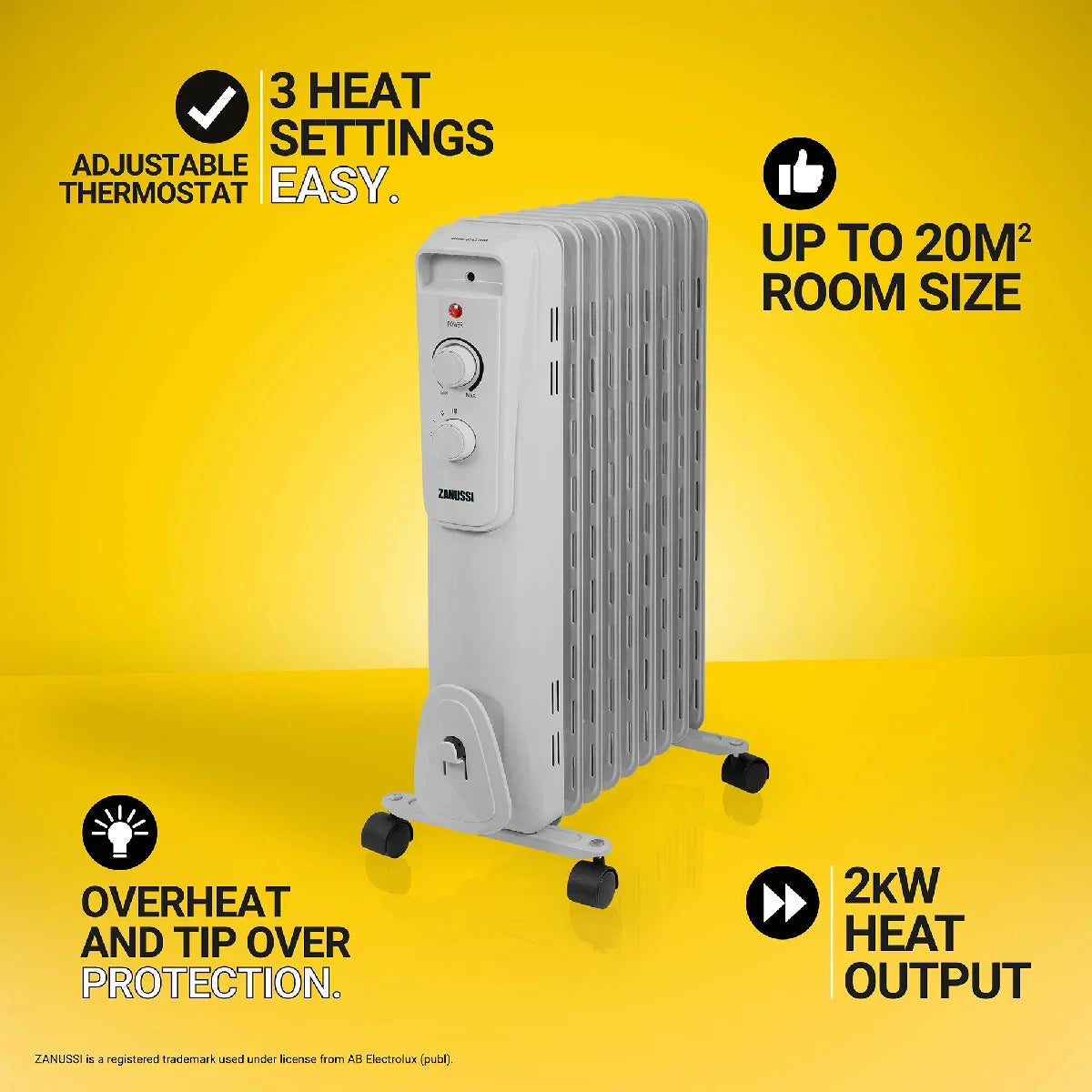 Zanussi ZOFR5004 2kW 9 Fin Oil Filled Radiator – Light Grey