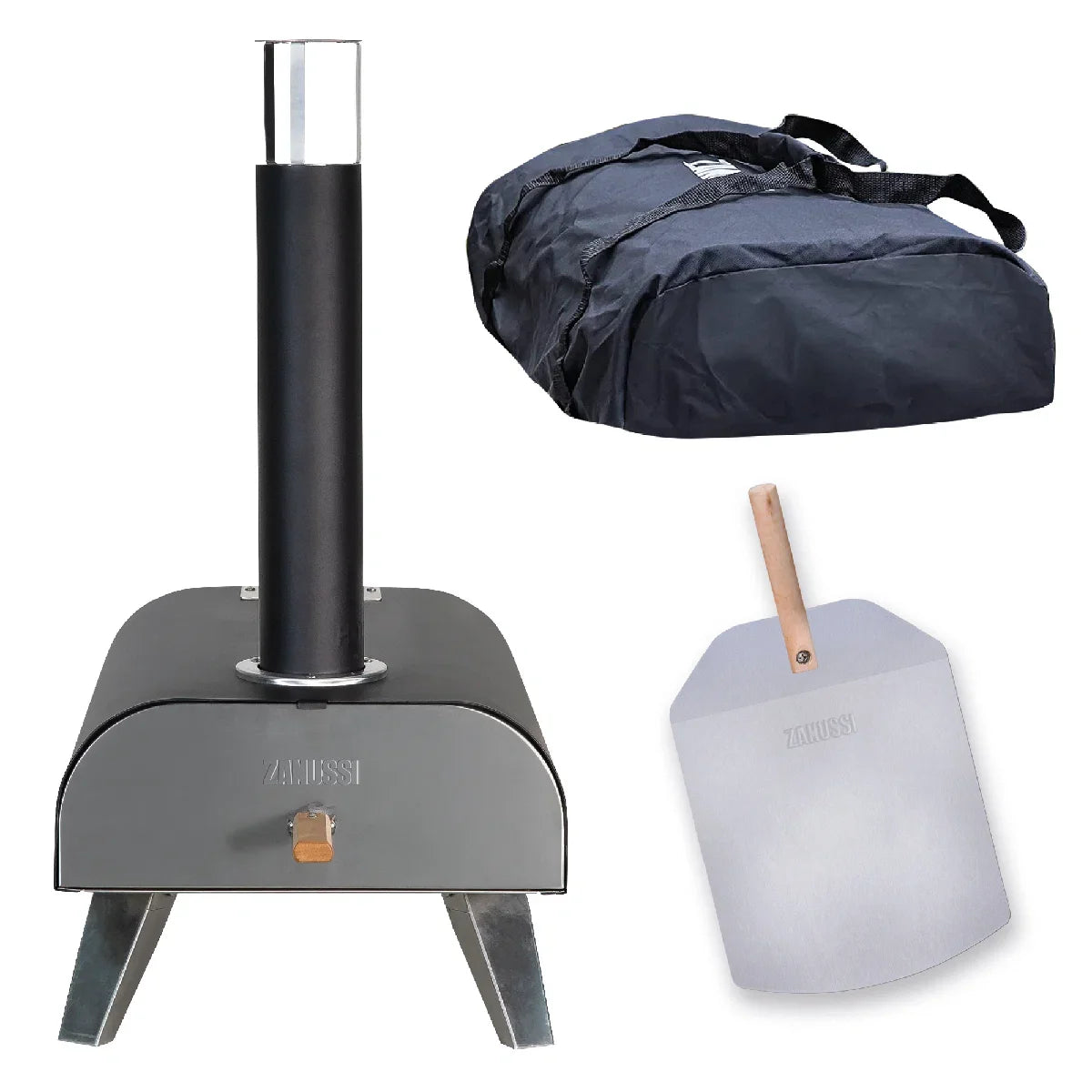 Zanussi ZPO1BPC Wood Pellet Pizza Oven with Paddle and Cover in Black