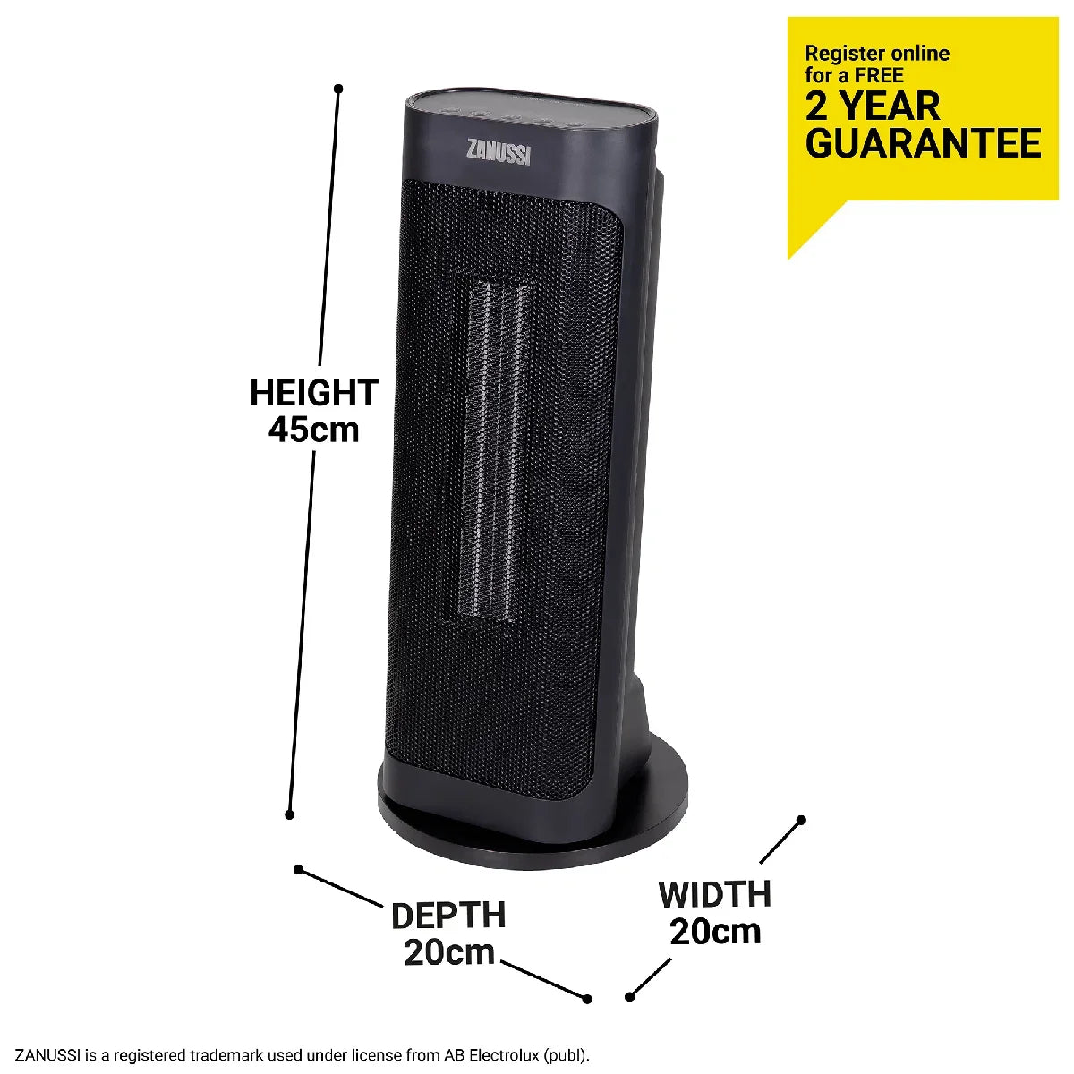 Zanussi ZPTCH3002B 2kW Compact Ceramic Tower Heater in Black